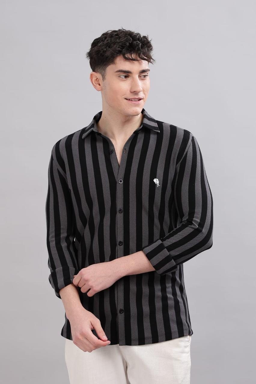 PR3 Shirts 005 – Black & Grey Stripes || Full Sleeve Shirt