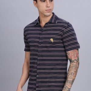 PR3 Shirts 008 – Dark Navy Stripes || Half Sleeve Shirt